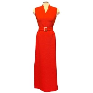 Vintage 1960s/1970s Jac-An Evening Column Gown with Rhinestone Belt & Side Slits